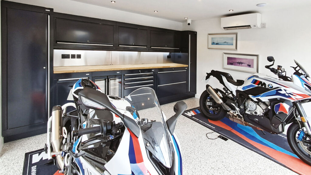 Completed motorcycle workshop with Dura 600 series furniture